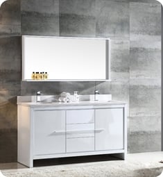 Fresca FVN8119WH Allier 60" Double Sink Modern Bathroom Vanity in Glossy White