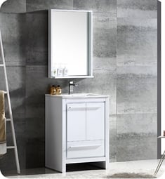 Fresca FVN8125WH Allier 24" Modern Bathroom Vanity with Mirror in Glossy White