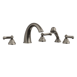 Phylrich D2202T1 Revere & Savannah 11 3/8" Three Curved Lever Handle Widespread/Deck Mounted High Spout Roman Tub Faucet with Handshower