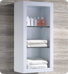 Fresca FST8130WH White Bathroom Linen Side Cabinet with 2 Glass Shelves