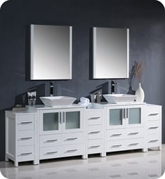 Fresca FVN62-96WH-VSL Torino 96" Double Sink Modern Bathroom Vanity with 3 Side Cabinets and Vessel Sinks in White