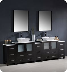 Fresca FVN62-96ES-VSL Torino 96" Double Sink Modern Bathroom Vanity with 3 Side Cabinets and Vessel Sinks in Espresso