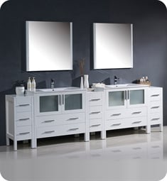 Fresca FVN62-108WH-UNS Torino 108" Double Sink Modern Bathroom Vanity with 3 Side Cabinets and Integrated Sinks in White