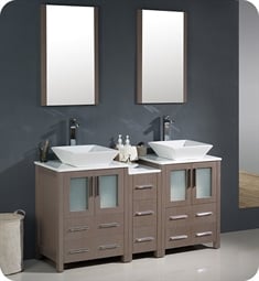 Fresca FVN62-241224GO-VSL Torino 60" Double Sink Modern Bathroom Vanity with Side Cabinet and Vessel Sinks in Gray Oak