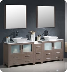 Fresca FVN62-361236GO-VSL Torino 84" Double Sink Modern Bathroom Vanity with Side Cabinet and Vessel Sinks in Gray Oak