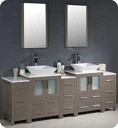 Fresca FVN62-72GO-VSL Torino 84" Double Sink Modern Bathroom Vanity with 3 Side Cabinets and Vessel Sinks in Gray Oak
