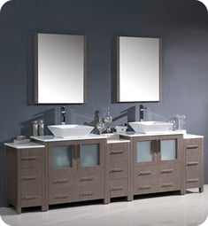 Fresca FVN62-96GO-VSL Torino 96" Double Sink Modern Bathroom Vanity with 3 Side Cabinets and Vessel Sinks in Gray Oak