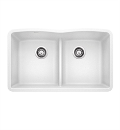 Blanco 442074 Diamond 32" Double Bowl Undermount Silgranit Kitchen Sink with Low Divide in White
