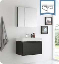 Fresca FVN8007BW Mezzo 30" Black Wall Hung Modern Bathroom Vanity with Medicine Cabinet