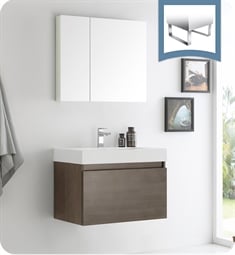 Fresca FVN8007GO Mezzo 30" Gray Oak Wall Hung Modern Bathroom Vanity with Medicine Cabinet