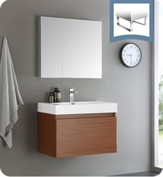 Fresca FVN8007TK Mezzo 30" Teak Wall Hung Modern Bathroom Vanity with Medicine Cabinet
