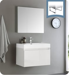 Fresca FVN8007WH Mezzo 30" White Wall Hung Modern Bathroom Vanity with Medicine Cabinet