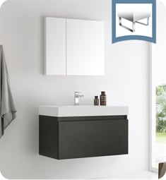 Fresca FVN8008BW Mezzo 36" Black Wall Hung Modern Bathroom Vanity with Medicine Cabinet