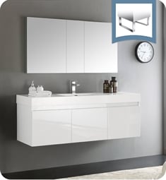 Fresca FVN8041WH Mezzo 59" White Wall Hung Single Sink Modern Bathroom Vanity with Medicine Cabinet