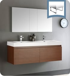 Fresca FVN8042TK Mezzo 59" Teak Wall Hung Double Sink Modern Bathroom Vanity with Medicine Cabinet