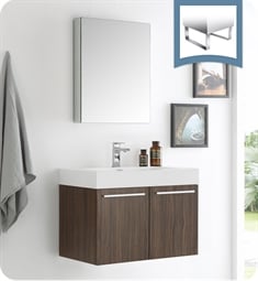 Fresca FVN8089GW Vista 30" Walnut Wall Hung Modern Bathroom Vanity with Medicine Cabinet