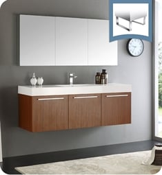 Fresca FVN8093TK Vista 59" Teak Wall Hung Single Sink Modern Bathroom Vanity with Medicine Cabinet