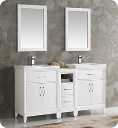 Fresca FVN21-241224WH Cambridge 60" White Double Sink Traditional Bathroom Vanity with Mirror