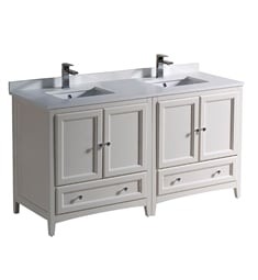 Fresca FCB20-3030AW-U Oxford 60" Antique White Traditional Double Sink Bathroom Cabinets with Top & Sinks