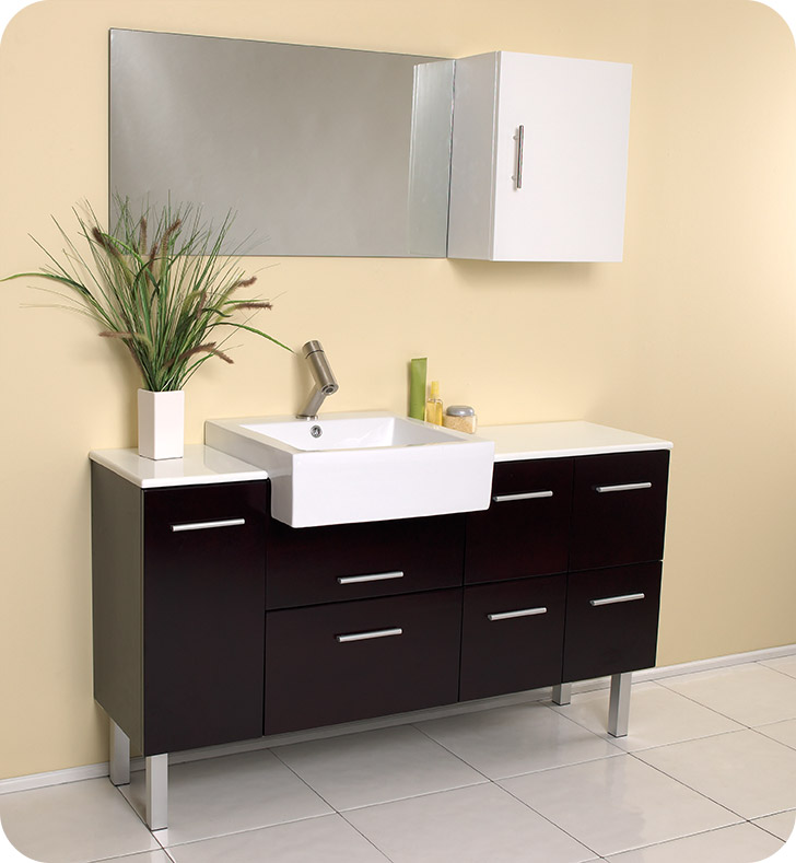 Espresso Modern Bathroom Vanity With Sink, 56 Bathroom Vanity Double Sink