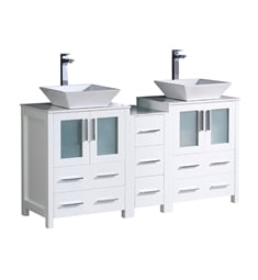Fresca FCB62-241224WH-CWH-V Torino 60" White Modern Double Sink Bathroom Cabinets with Tops & Vessel Sinks