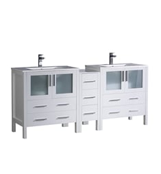 Fresca FCB62-301230WH-I Torino 72" White Modern Double Sink Bathroom Cabinets with Integrated Sinks