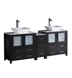 Fresca FCB62-301230ES-CWH-V Torino 72" Espresso Modern Double Sink Bathroom Cabinets with Tops & Vessel Sinks