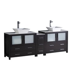 Fresca FCB62-361236ES-CWH-V Torino 84" Espresso Modern Double Sink Bathroom Cabinets with Tops & Vessel Sinks