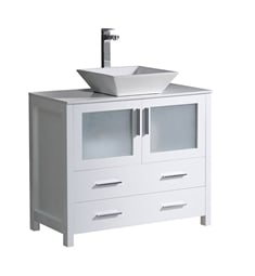 Fresca FCB6236WH-CWH-V Torino 36" White Modern Bathroom Cabinet with Vessel Sink