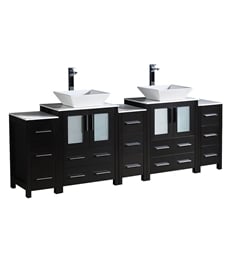 Fresca FCB62-72ES-CWH-V Torino 84" Espresso Modern Double Sink Bathroom Cabinets with Tops & Vessel Sinks