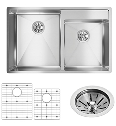 Elkay ECTRUD31199RDBG Crosstown 32 1/2" Double Bowl Undermount Stainless Steel Kitchen Sink with Water Deck Includes Drain and Bottom Grid