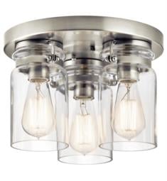 Kichler 42891 Brinley 3 Light Incandescent Flush Mount Ceiling Light with Cylinder Shaped Glass Shade