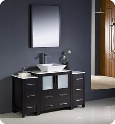 Fresca FVN62-123012ES-VSL Torino 54" Modern Bathroom Vanity with 2 Side Cabinets and Vessel Sink in Espresso