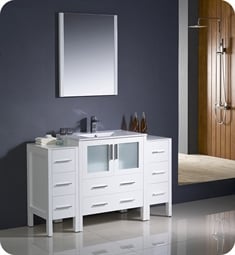 Fresca FVN62-123012WH-UNS Torino 54" Modern Bathroom Vanity with 2 Side Cabinets and Integrated Sink in White