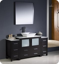 Fresca FVN62-123612ES-VSL Torino 60" Modern Bathroom Vanity with 2 Side Cabinets and Vessel Sink in Espresso