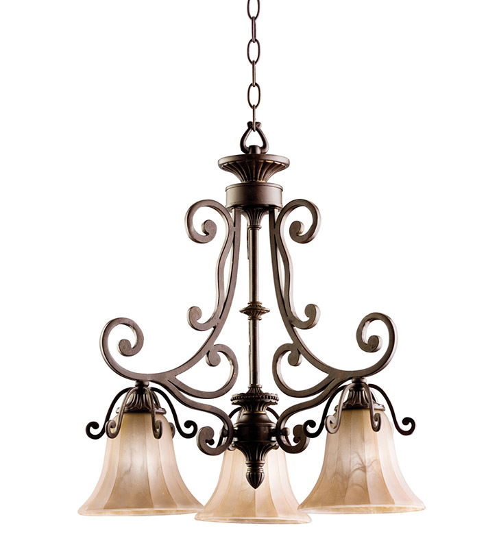 Kichler 1853CZ Cottage Grove Collection Chandelier 3 Light in Carre Bronze