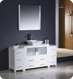 Fresca FVN62-123612WH-VSL Torino 60" Modern Bathroom Vanity with 2 Side Cabinets and Vessel Sink in White