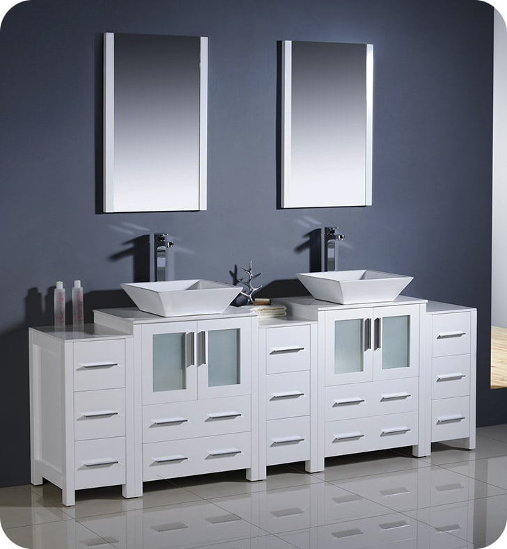 Fresca Fvn62 72wh Vsl Torino 84 Double, Contemporary Double Sink Bathroom Vanity Cabinets