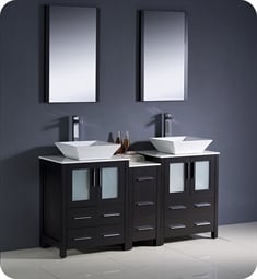 Fresca FVN62-241224ES-VSL Torino 60" Double Sink Modern Bathroom Vanity with Side Cabinet and Vessel Sinks in Espresso