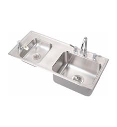 Elkay DRKADQ371755LC 5 1/2" Double Bowl Drop In Stainless Steel Classroom Kitchen Sink with Left Side Small Bowl and Faucet