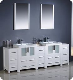 Fresca FVN62-72WH-UNS Torino 84" Double Sink Modern Bathroom Vanity with 3 Side Cabinets and Integrated Sinks in White