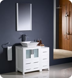 Fresca FVN62-2412WH-VSL Torino 36" Modern Bathroom Vanity with Side Cabinet and Vessel Sink in White