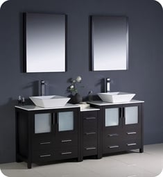Fresca FVN62-301230ES-VSL Torino 72" Double Sink Modern Bathroom Vanity with Side Cabinet and Vessel Sinks in Espresso