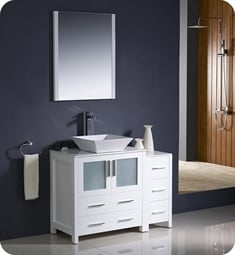 Fresca FVN62-3012WH-VSL Torino 42" Modern Bathroom Vanity with Side Cabinet and Vessel Sink in White