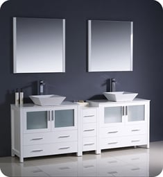 Fresca FVN62-361236WH-VSL Torino 84" Double Sink Modern Bathroom Vanity with Side Cabinet and Vessel Sinks in White