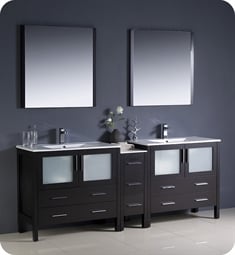 Fresca FVN62-361236ES-UNS Torino 84" Double Sink Modern Bathroom Vanity with Side Cabinet and Integrated Sinks in Espresso