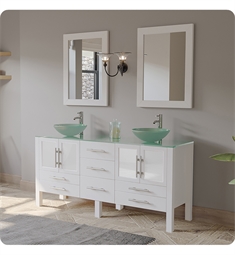 Cambridge Plumbing 8119BW 63" Free Standing Wood & Glass Double Sink Bathroom Vanity Set in White