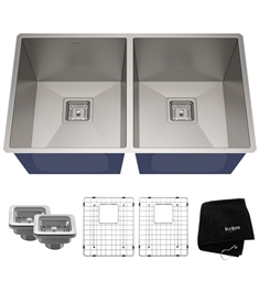 Kraus KHU322 Pax 31 1/2" Double Bowl Undermount Stainless Steel Rectangular Kitchen Sink