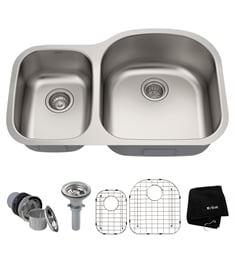 Kraus KBU25 32 3/8" Double Bowl Undermount Stainless Steel Rectangular Kitchen Sink