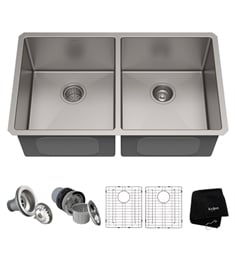 Kraus KHU102-33 32 3/4" Double Bowl Undermount Stainless Steel Rectangular Kitchen Sink